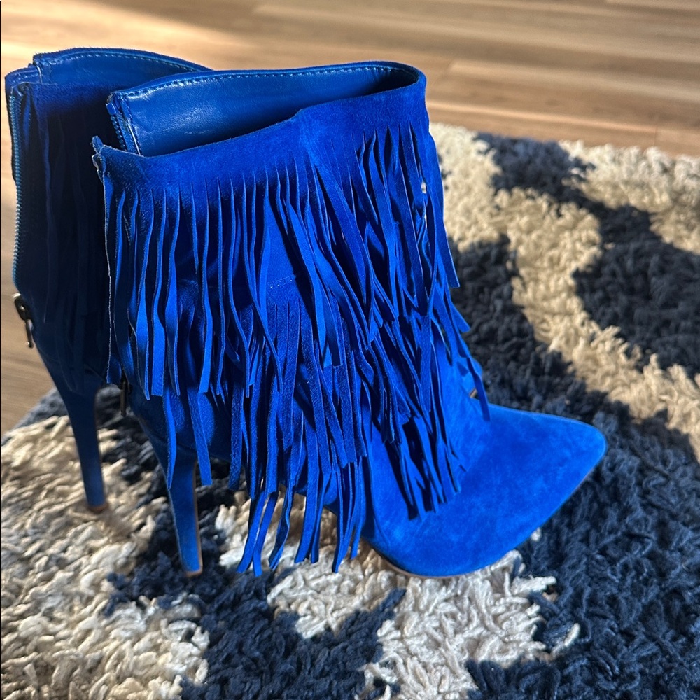 Steve Madden Blue Fringe Ankle Boots
